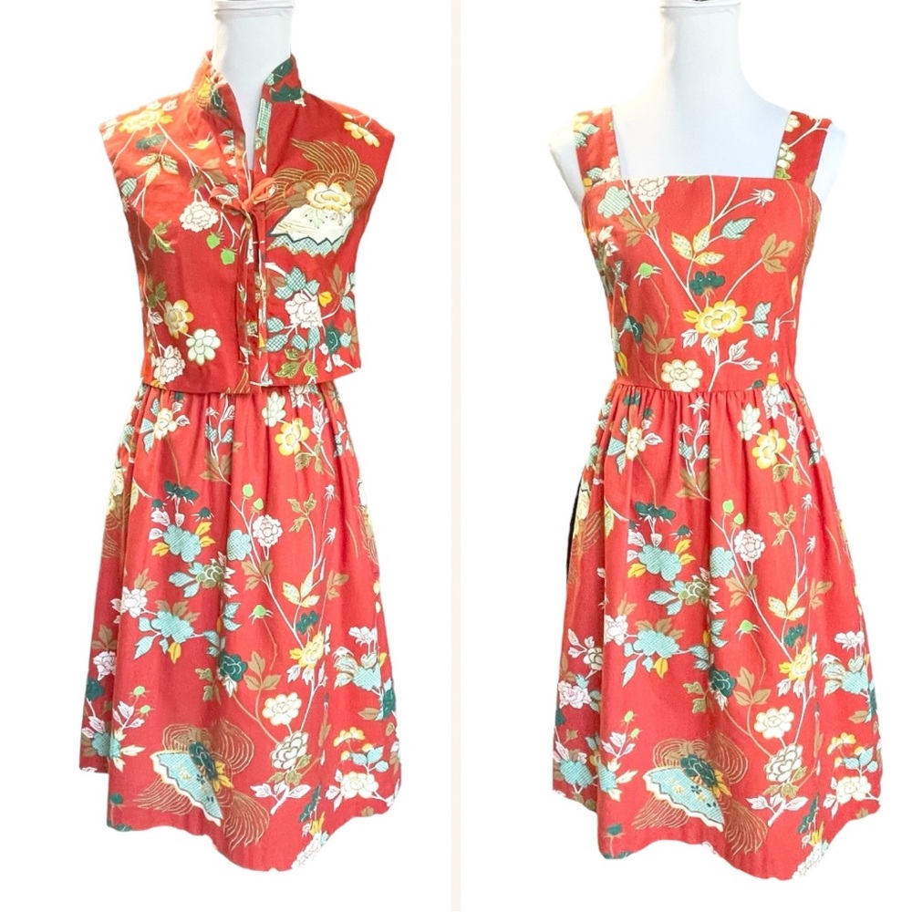 Vintage Floral Sleeveless Midi Dress w/ Matching Bolero ILGWU Size 8